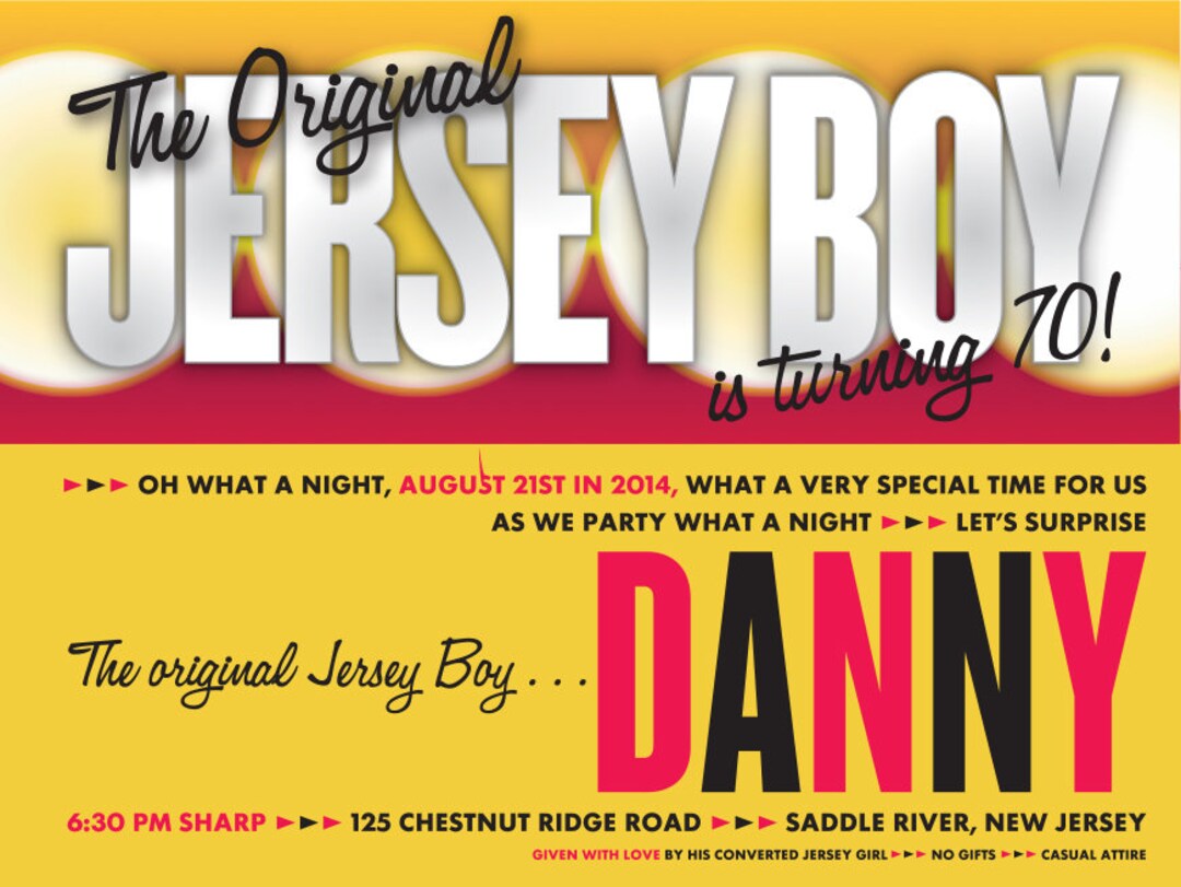 Jersey Boy Theme Birthday Party Invitation Typeset In-house - Etsy