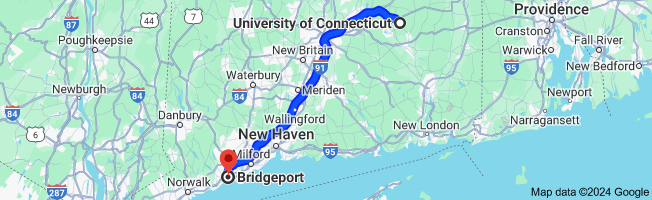 Map from University of Connecticut to Bridgeport