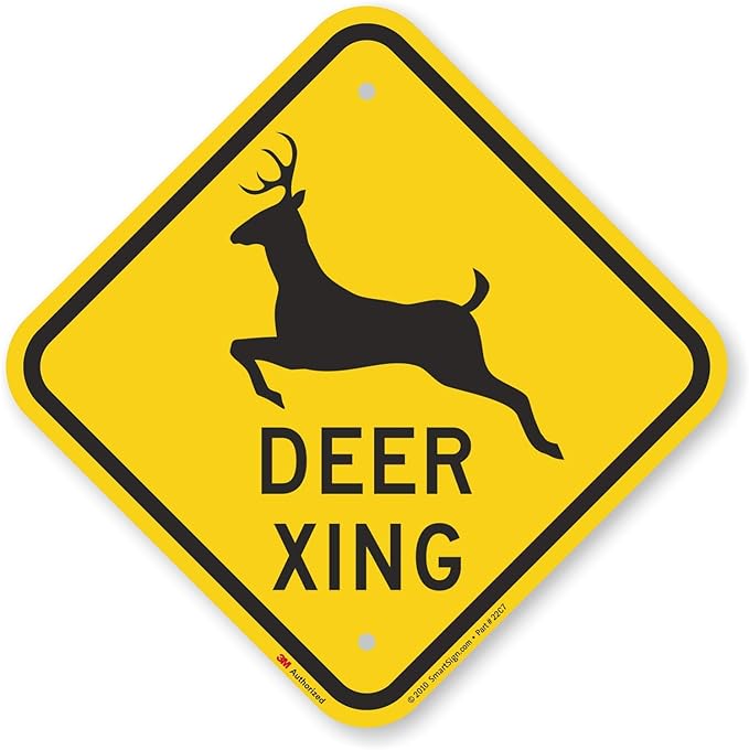 SmartSign - K-6210-EG-12x12-D1 "Deer Xing" Crossing Sign | 12" x 12" 3M Engineer Grade Reflective Aluminum Black on Yellow