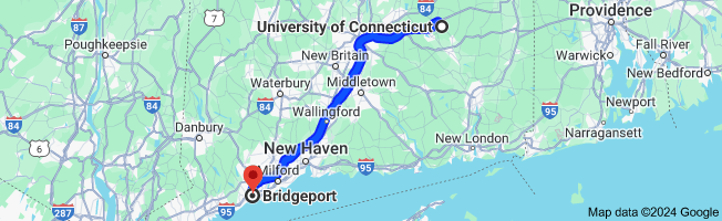 Map from University of Connecticut to Bridgeport
